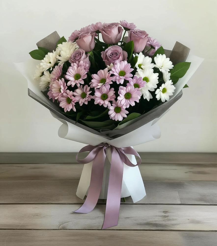 Букет цветов из: Хризантемы и Розы в Бирючах