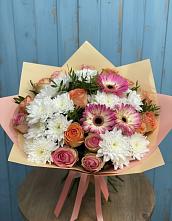 Букет цветов из:  Розы, Герберы и Хризантемы в Бирючах