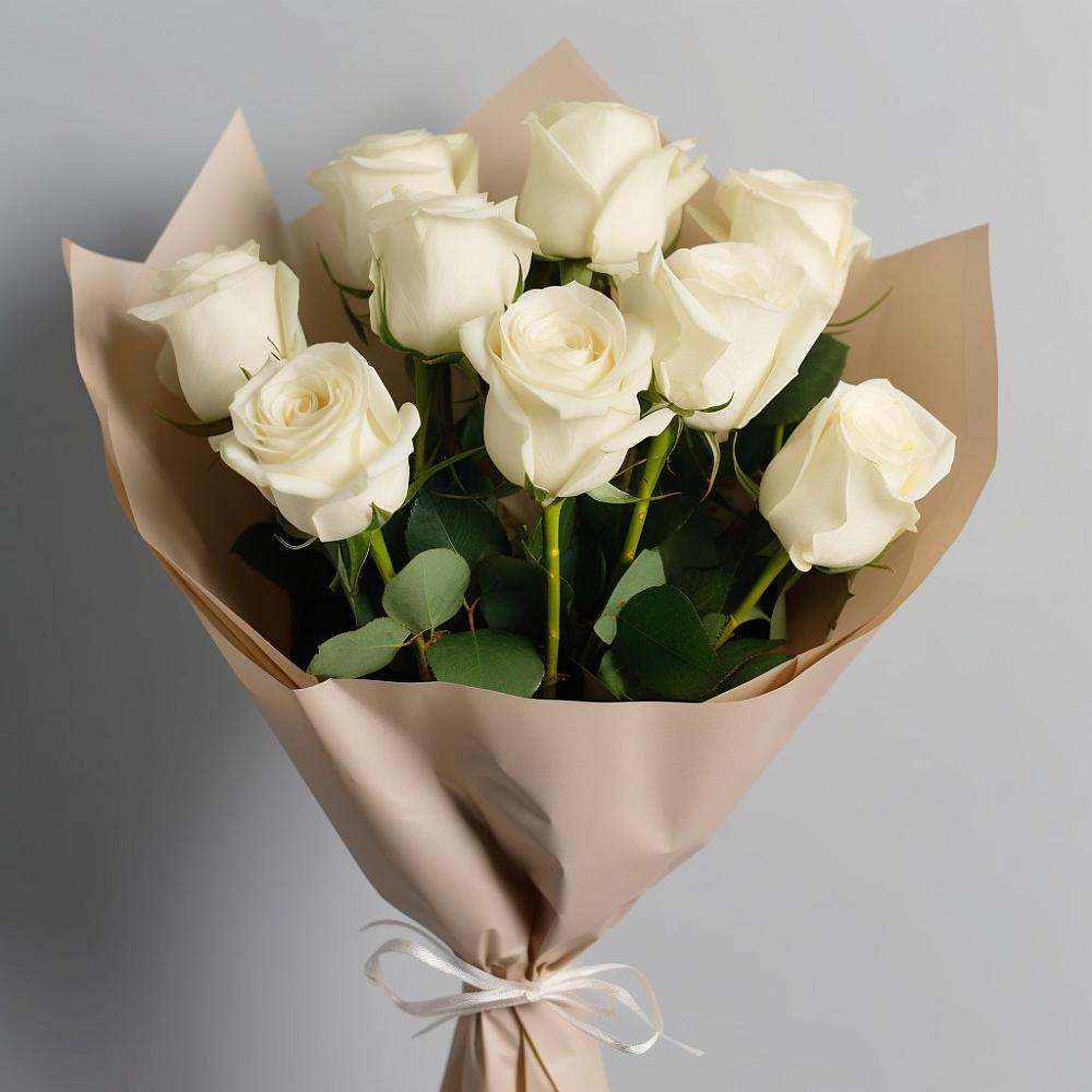 Букет 9 Белых роз Эдлесс Лав в Бирючах