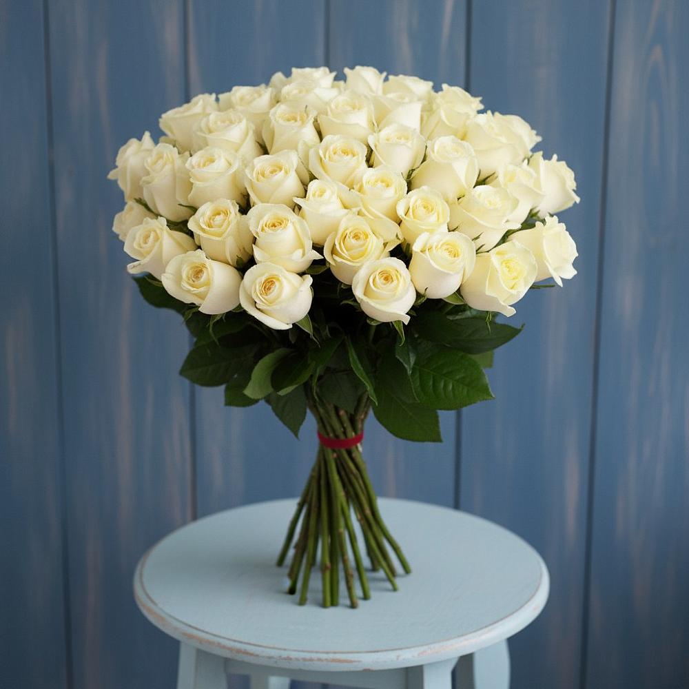 Букет 51 Белая роза Эдлесс Лав в Бирючах