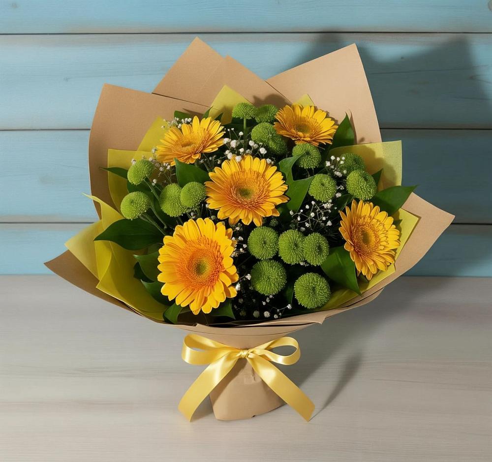 Букет цветов из: Герберы и Хризантемы в Бирючах