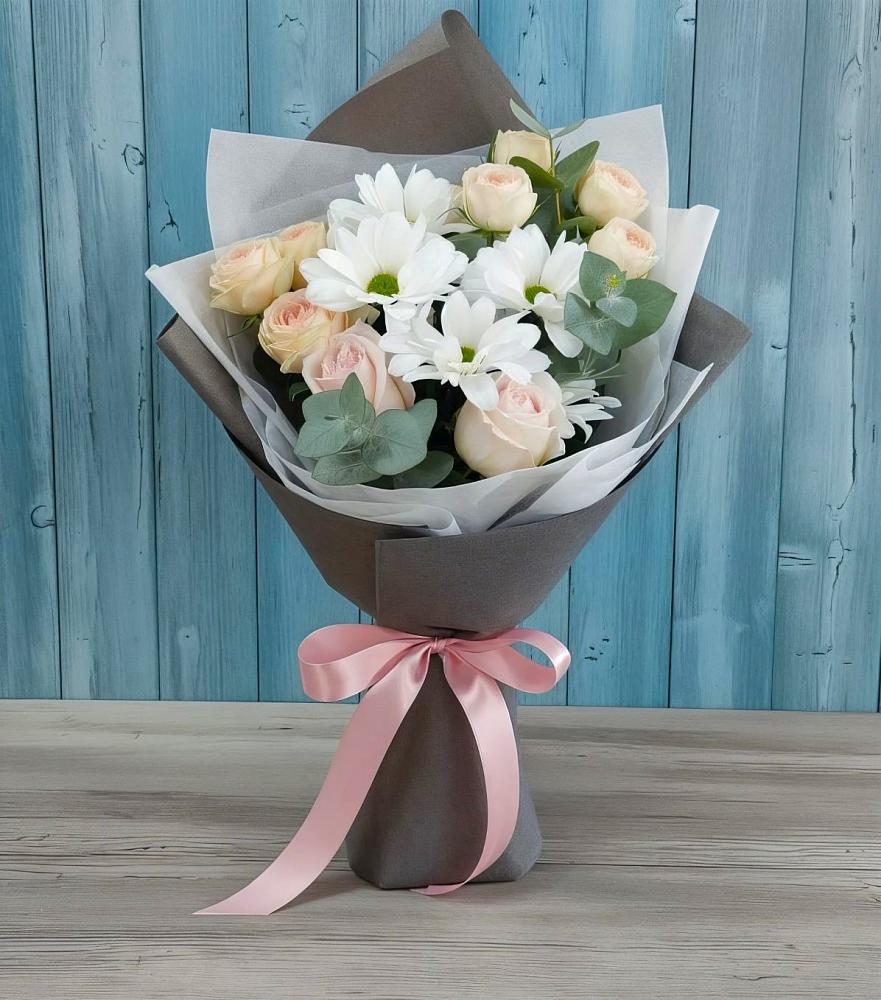 Букет цветов из: Хризантемы и Розы в Бирючах