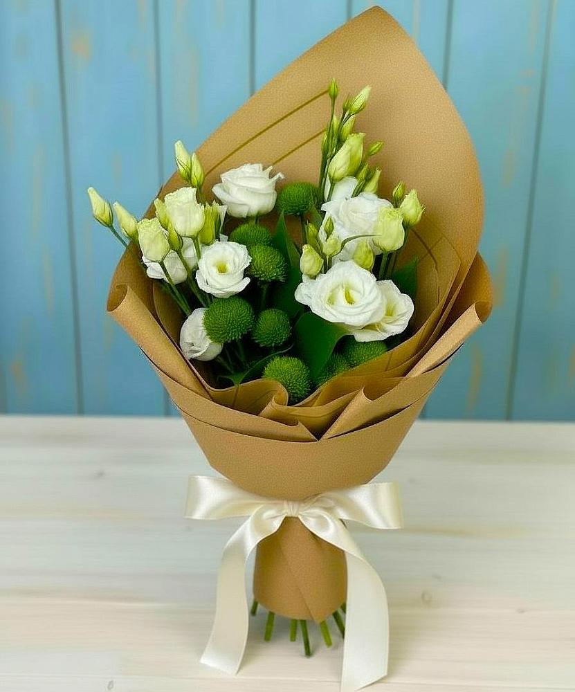 Букет цветов из: Хризантемы и Лизиантусы в Бирючах