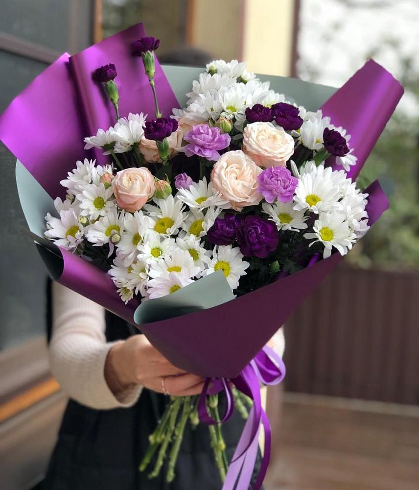 Букет цветов из: Хризантемы, Гвоздики и Розы в Бирючах