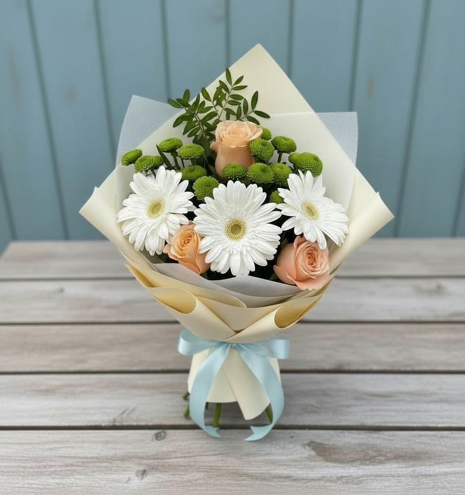 Букет цветов из: Герберы, Розы и Хризантемы в Бирючах