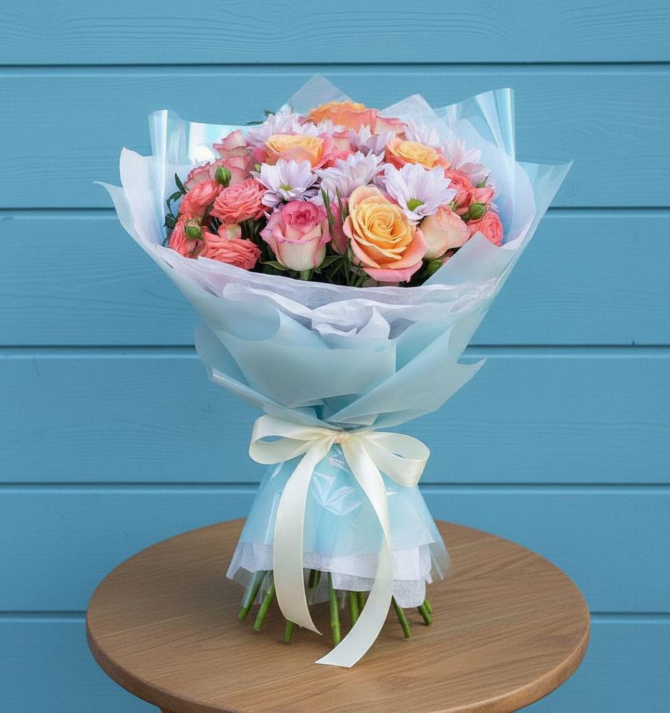 Букет цветов из: Хризантемы и Розы в Бирючах